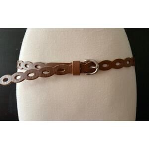 FOSSIL Brown Leather Scallop Cut Out Belt Womens sz L